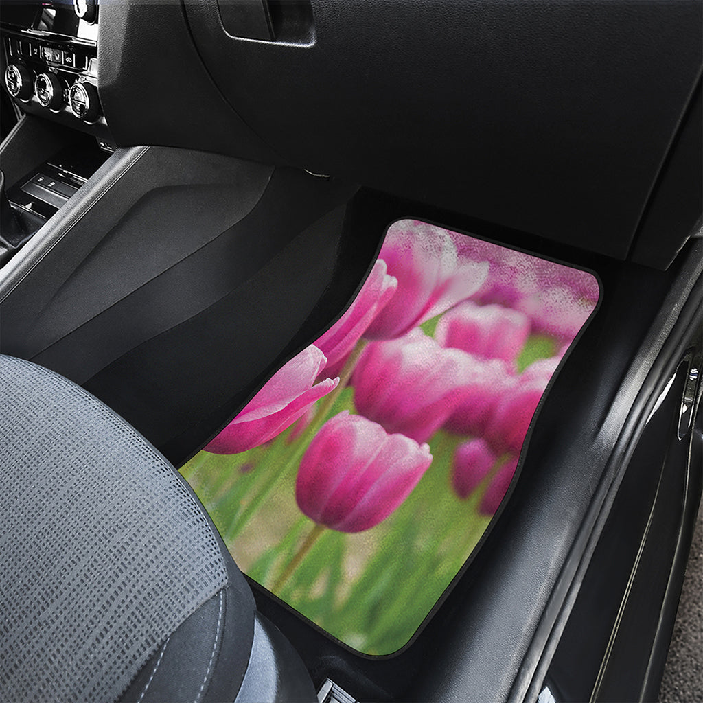 Pink Tulip Print Front and Back Car Floor Mats