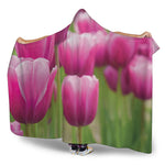 Pink Tulip Print Hooded Blanket