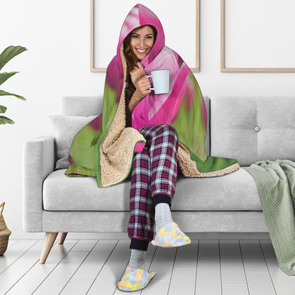Pink Tulip Print Hooded Blanket
