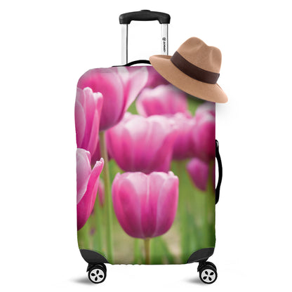 Pink Tulip Print Luggage Cover