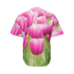 Pink Tulip Print Men's Baseball Jersey