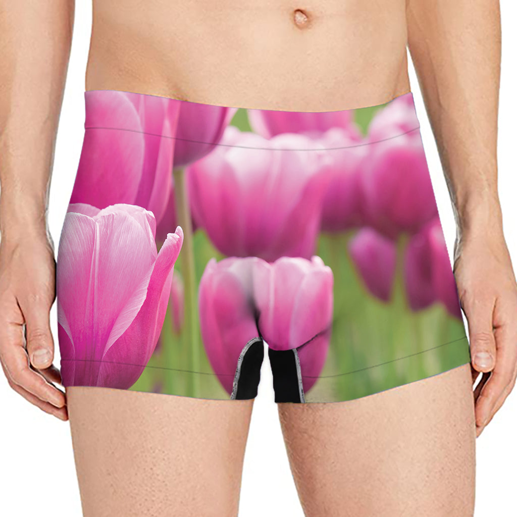 Pink Tulip Print Men's Boxer Briefs