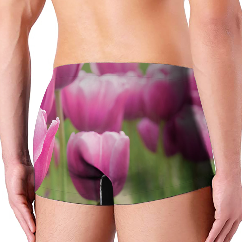 Pink Tulip Print Men's Boxer Briefs
