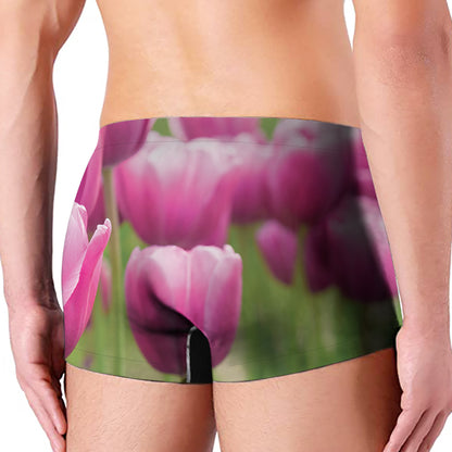Pink Tulip Print Men's Boxer Briefs