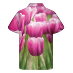 Pink Tulip Print Men's Short Sleeve Shirt