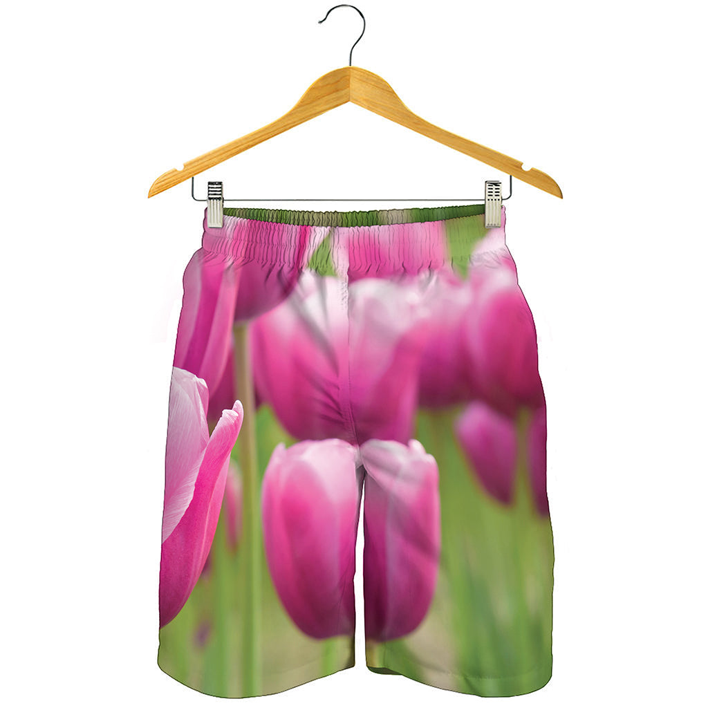 Pink Tulip Print Men's Shorts
