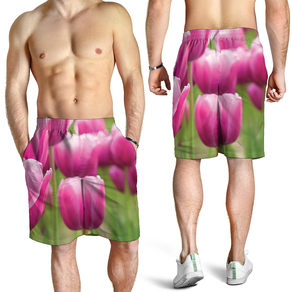 Pink Tulip Print Men's Shorts