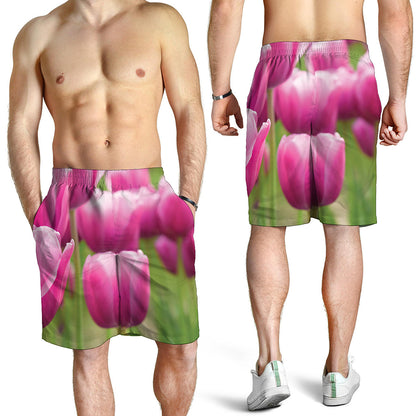 Pink Tulip Print Men's Shorts