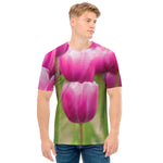 Pink Tulip Print Men's T-Shirt