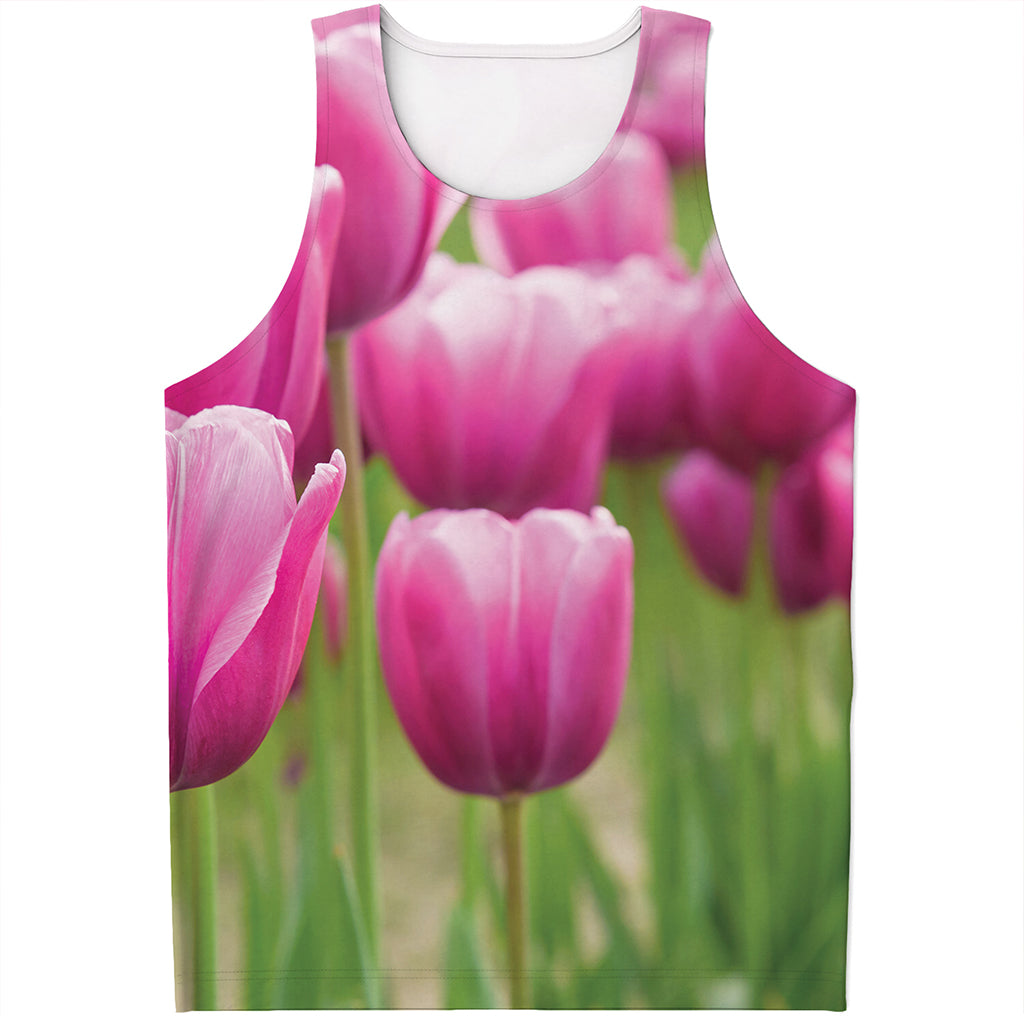 Pink Tulip Print Men's Tank Top