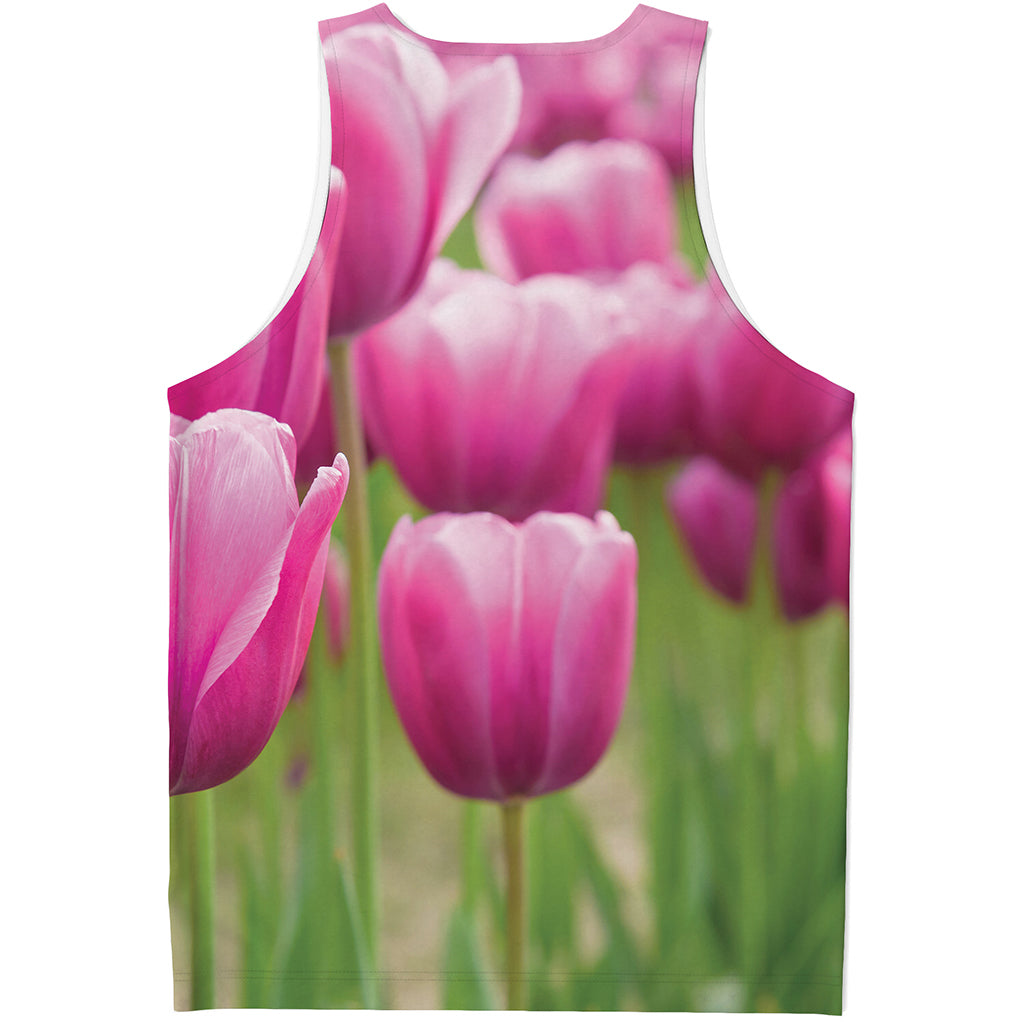 Pink Tulip Print Men's Tank Top