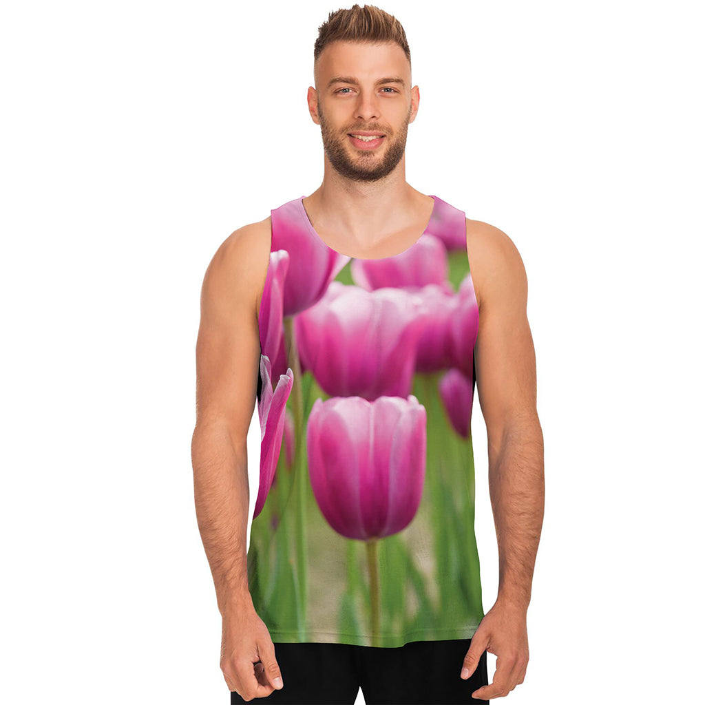 Pink Tulip Print Men's Tank Top