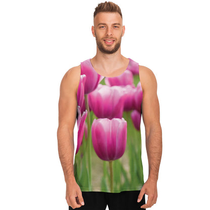 Pink Tulip Print Men's Tank Top