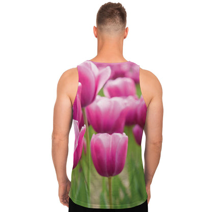 Pink Tulip Print Men's Tank Top