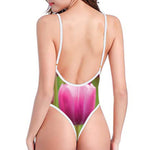 Pink Tulip Print One Piece High Cut Swimsuit