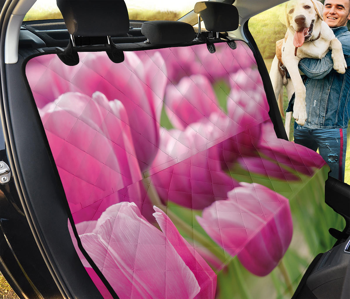 Pink Tulip Print Pet Car Back Seat Cover