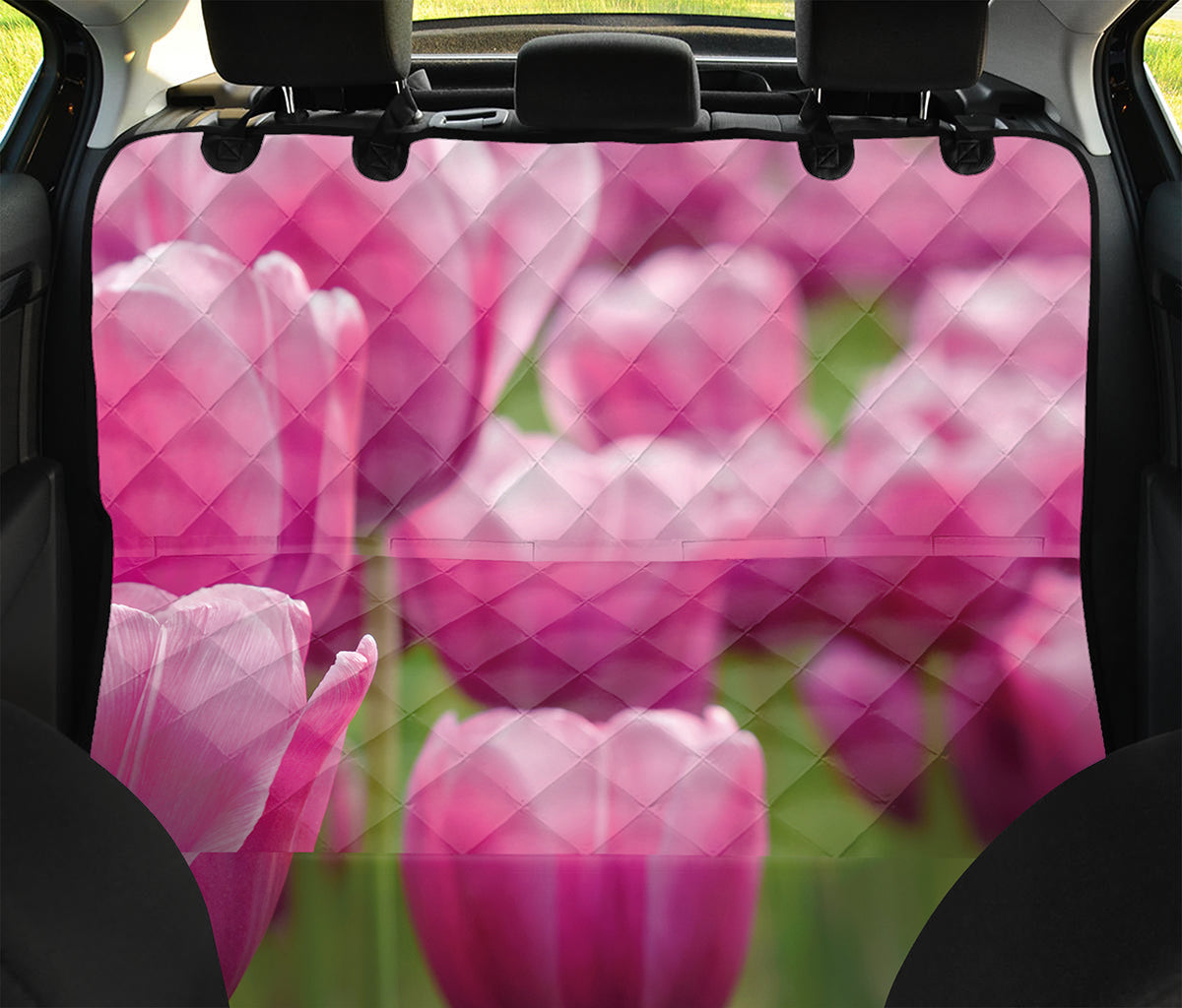 Pink Tulip Print Pet Car Back Seat Cover