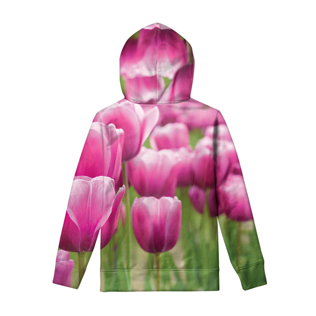 Pink Tulip Print Pullover Hoodie