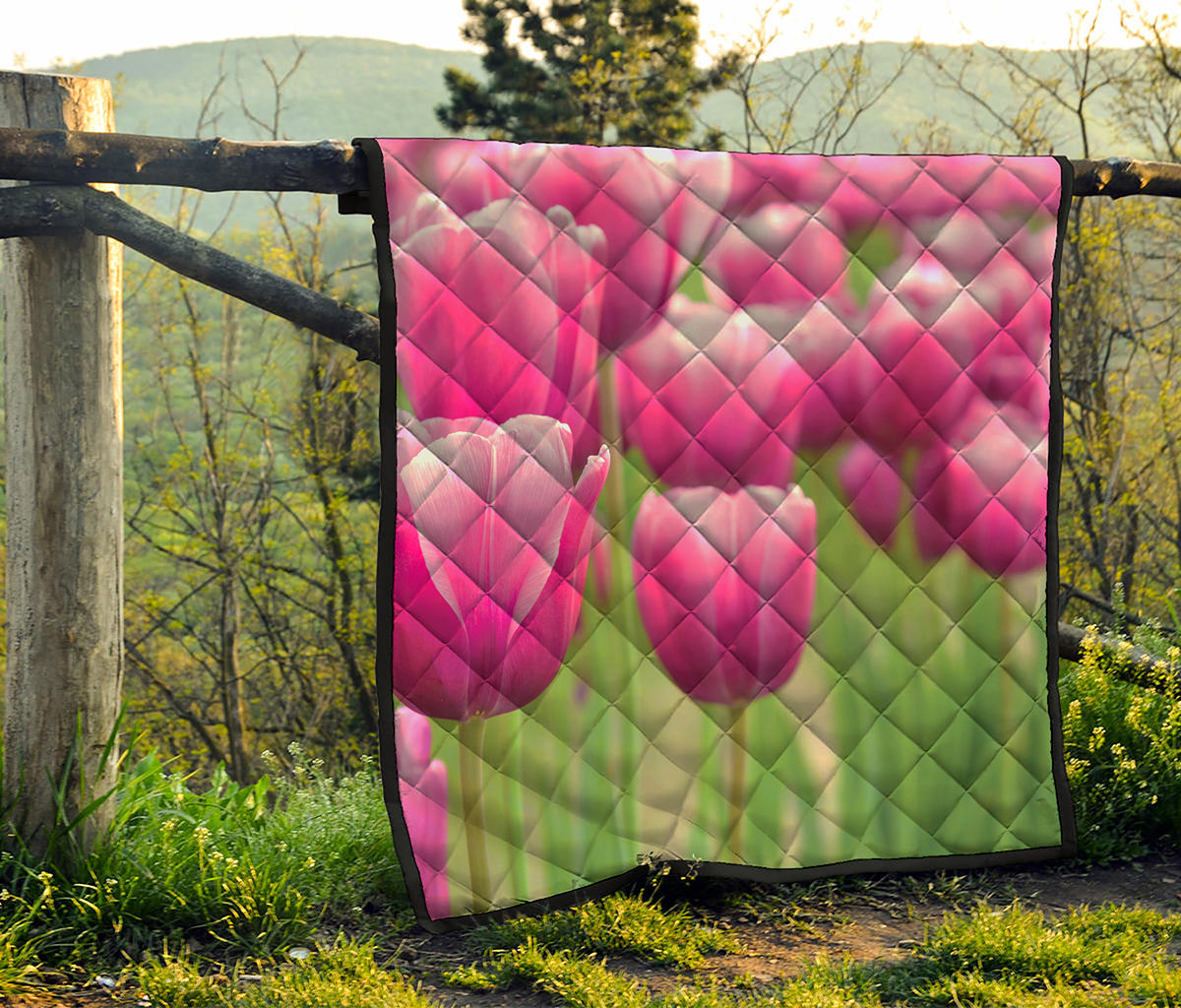 Pink Tulip Print Quilt