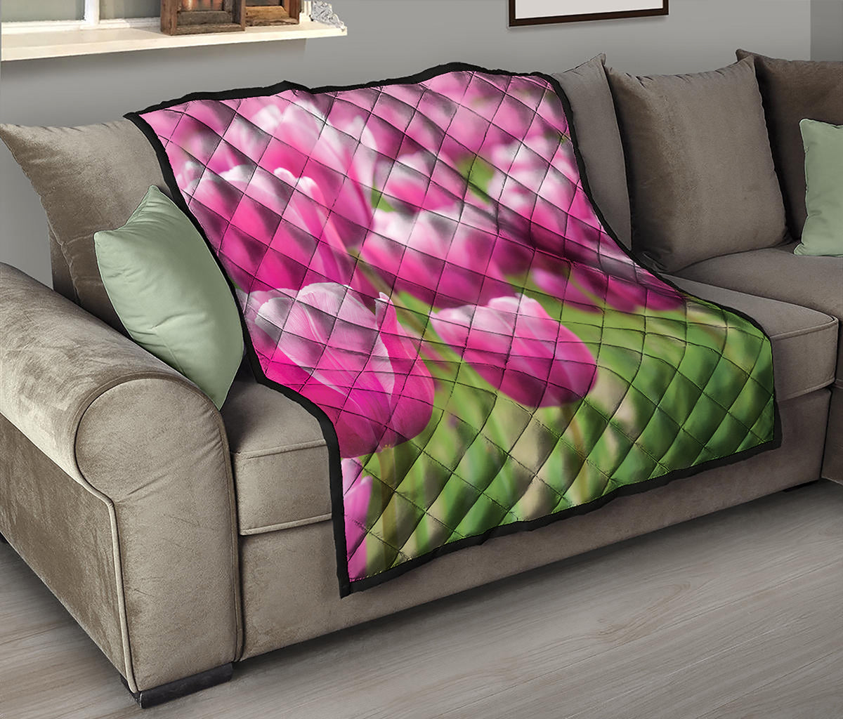 Pink Tulip Print Quilt