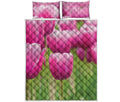 Pink Tulip Print Quilt Bed Set