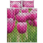Pink Tulip Print Quilt Bed Set