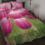 Pink Tulip Print Quilt Bed Set