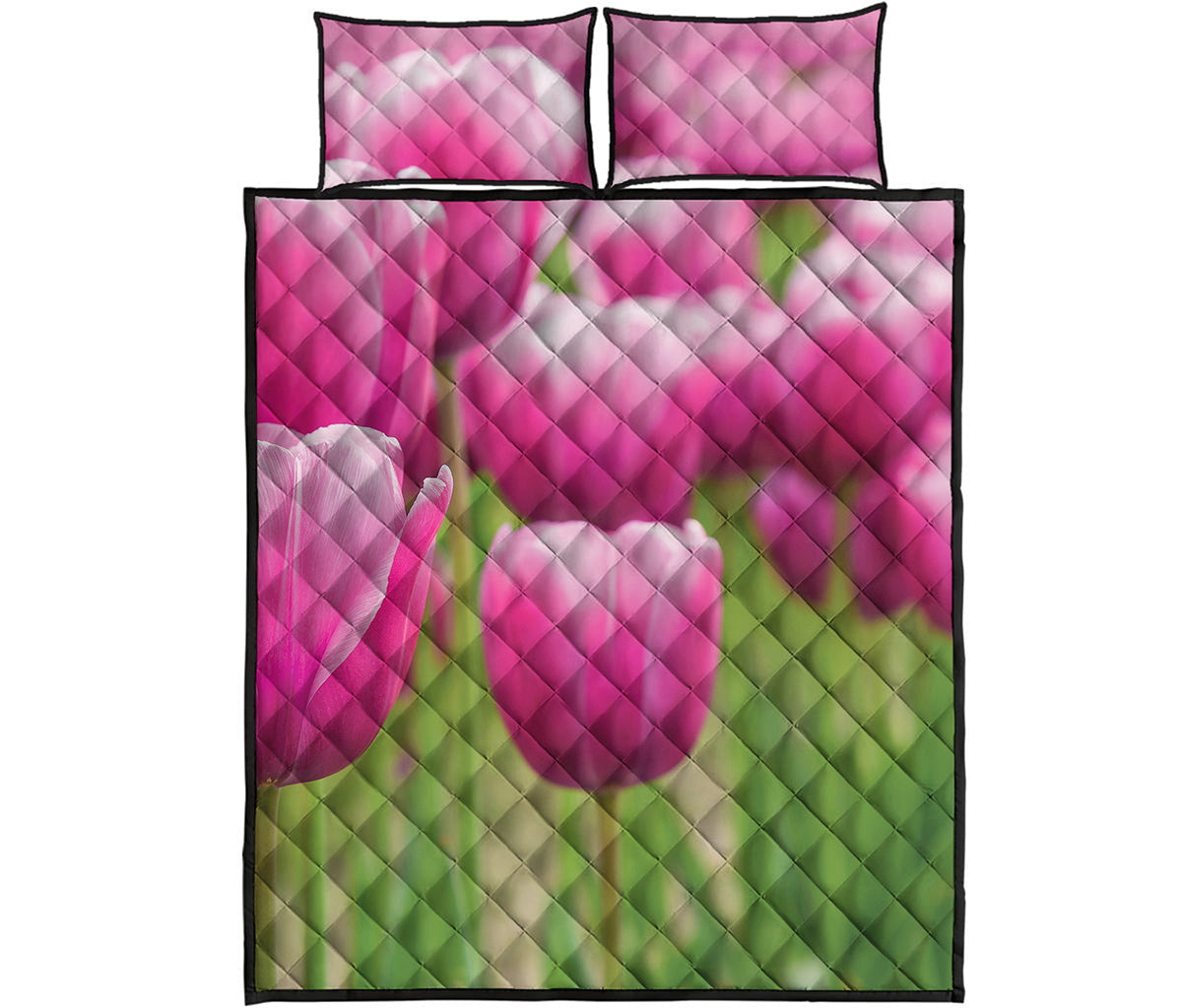 Pink Tulip Print Quilt Bed Set