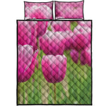 Pink Tulip Print Quilt Bed Set