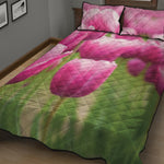 Pink Tulip Print Quilt Bed Set