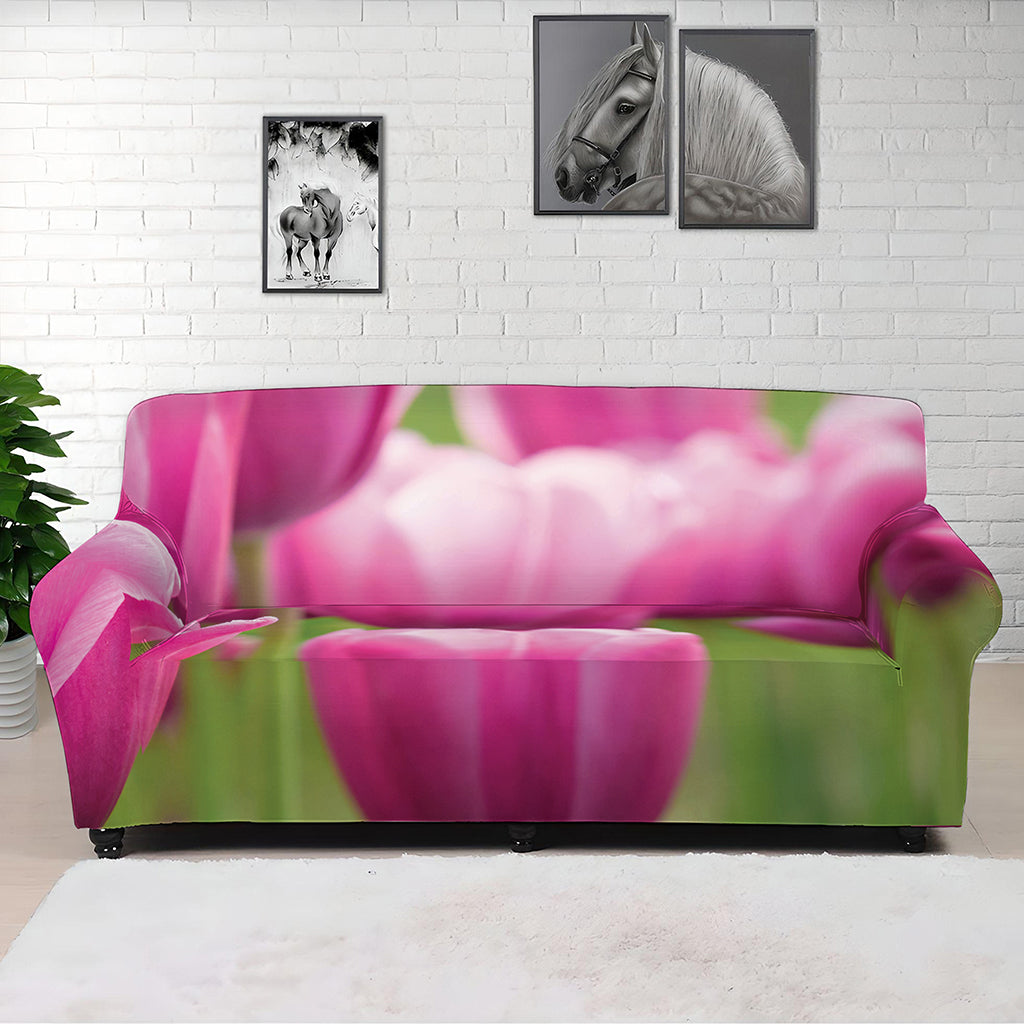 Pink Tulip Print Sofa Cover