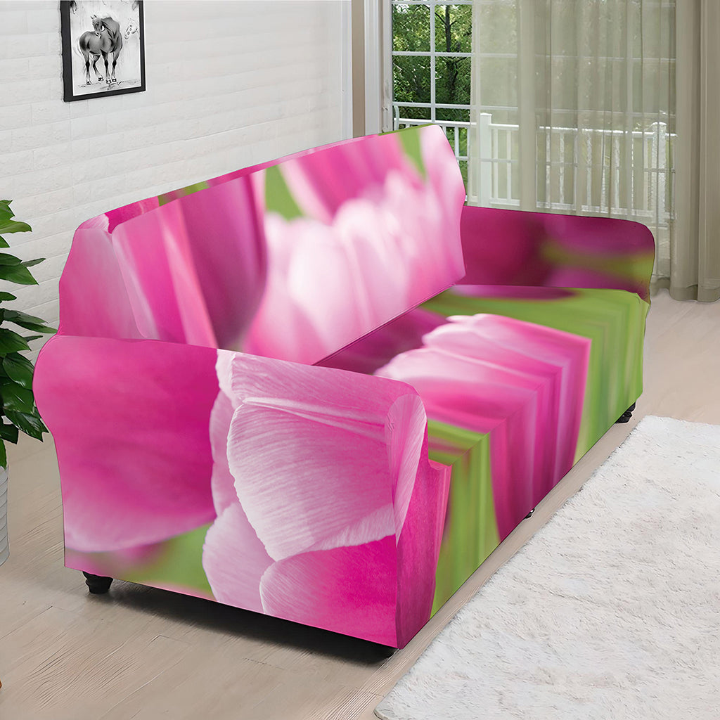 Pink Tulip Print Sofa Cover