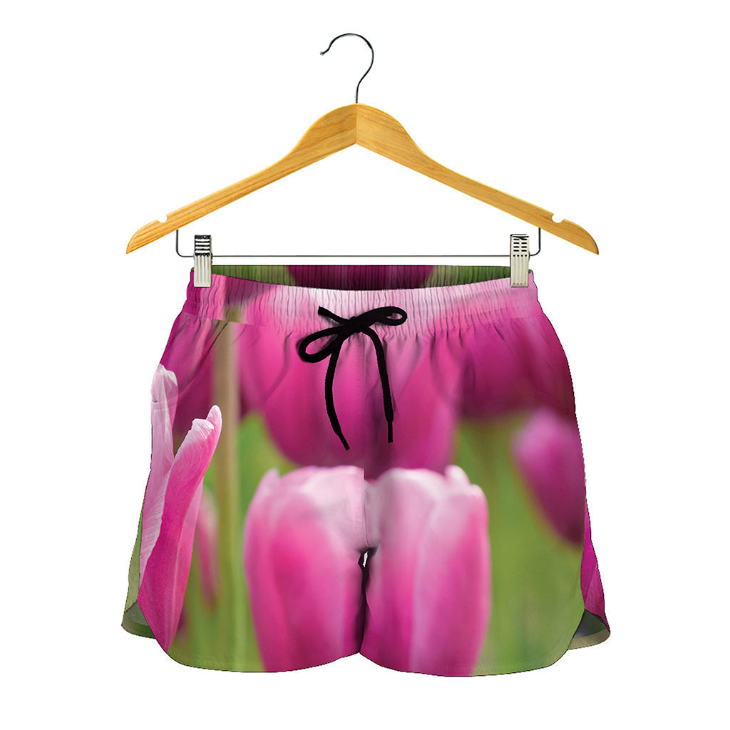 Pink Tulip Print Women's Shorts