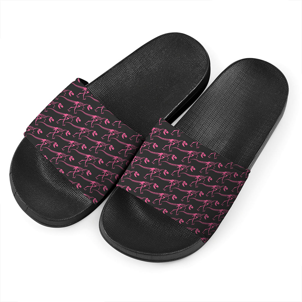 Pink Tyrannosaurus Fossil Pattern Print Black Slide Sandals
