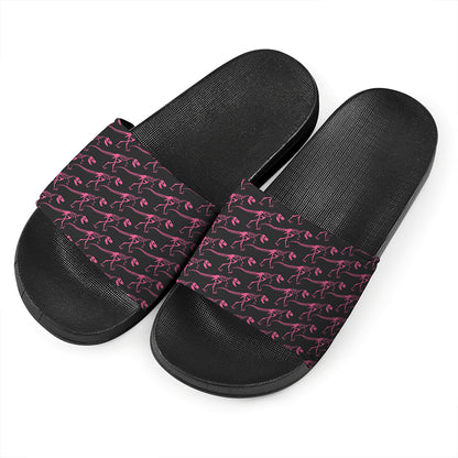 Pink Tyrannosaurus Fossil Pattern Print Black Slide Sandals