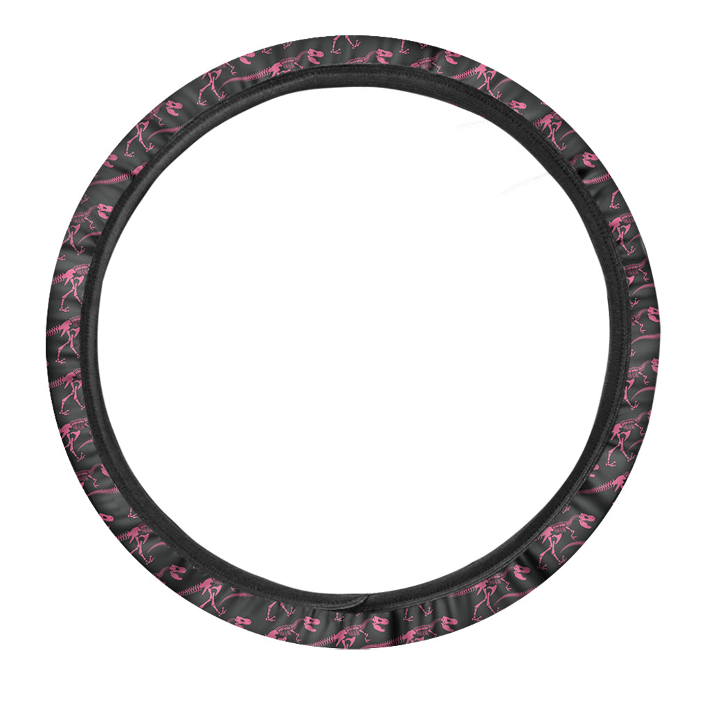Pink Tyrannosaurus Fossil Pattern Print Car Steering Wheel Cover