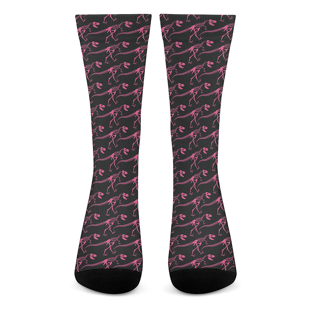 Pink Tyrannosaurus Fossil Pattern Print Crew Socks