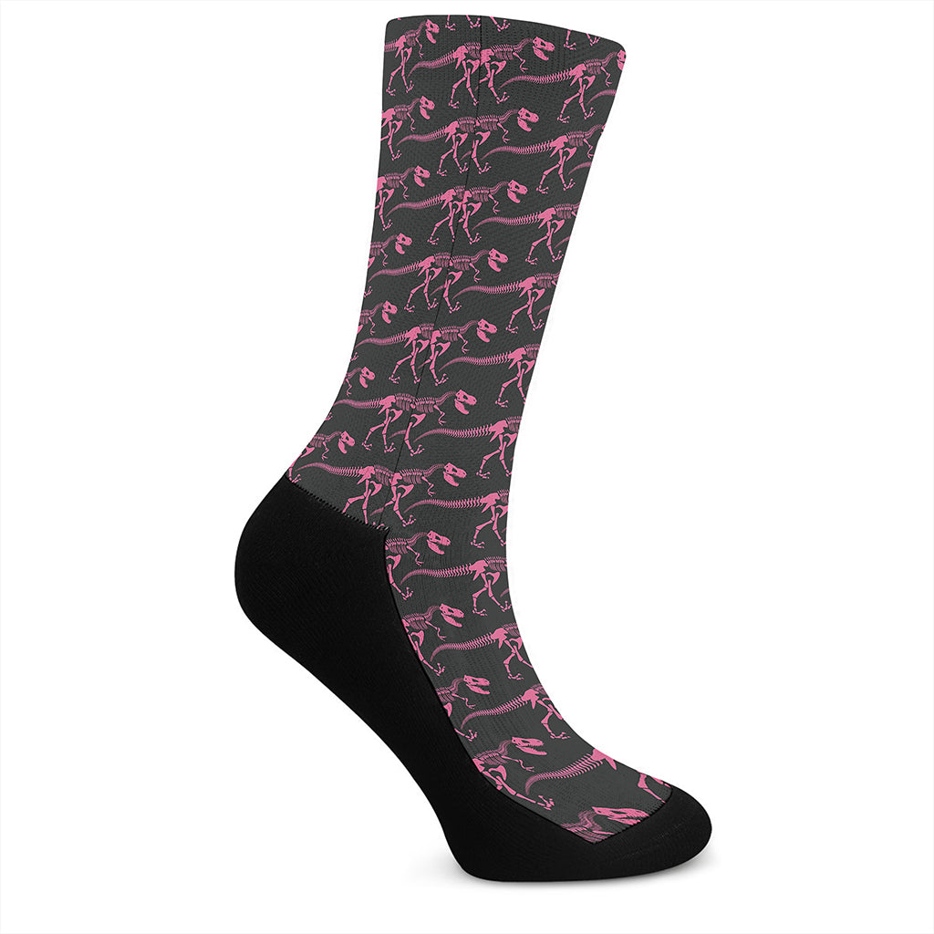 Pink Tyrannosaurus Fossil Pattern Print Crew Socks