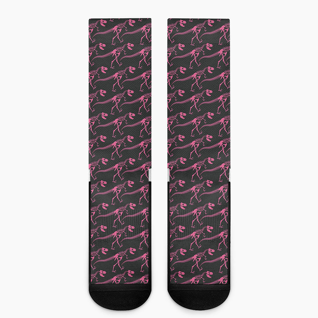 Pink Tyrannosaurus Fossil Pattern Print Crew Socks