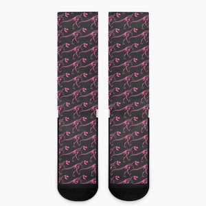 Pink Tyrannosaurus Fossil Pattern Print Crew Socks