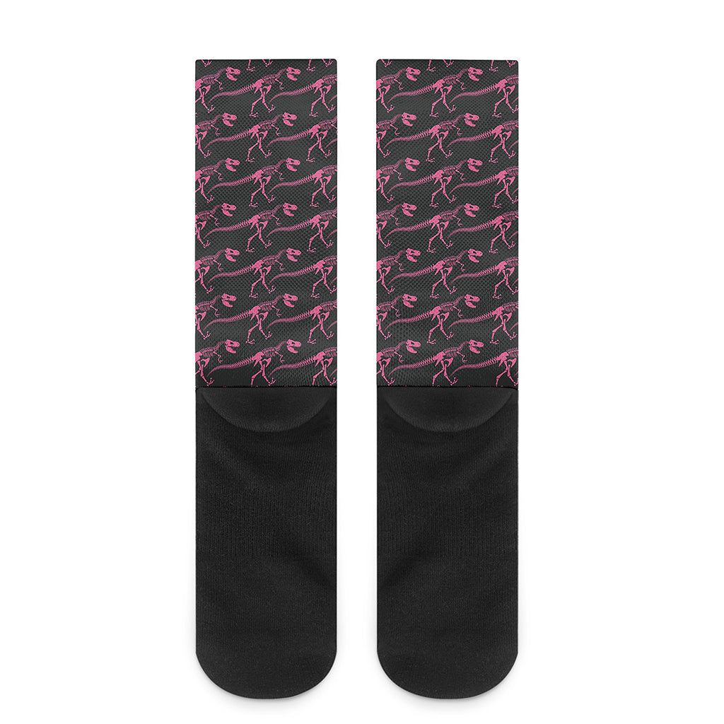 Pink Tyrannosaurus Fossil Pattern Print Crew Socks