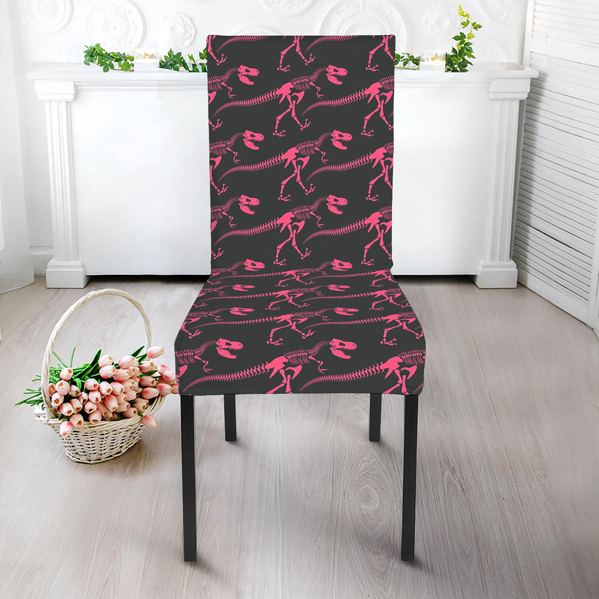 Pink Tyrannosaurus Fossil Pattern Print Dining Chair Slipcover