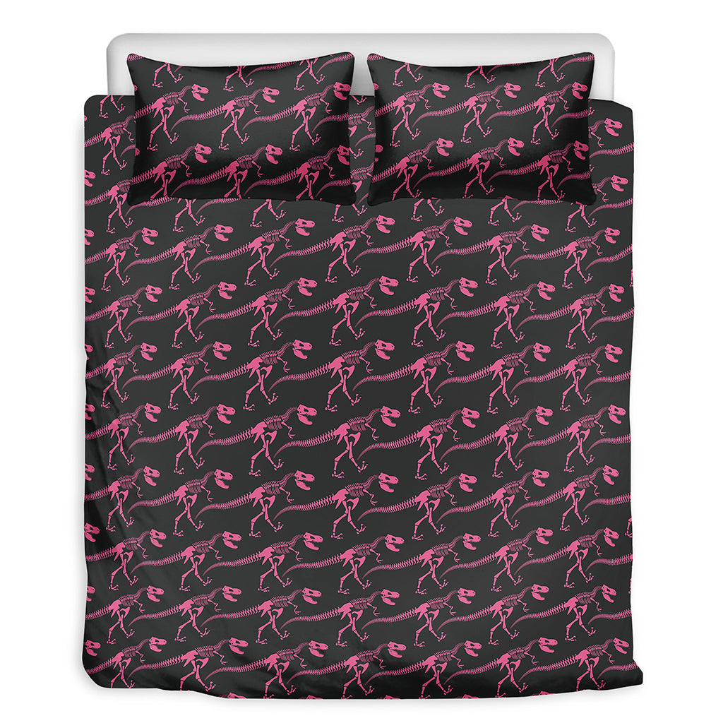Pink Tyrannosaurus Fossil Pattern Print Duvet Cover Bedding Set