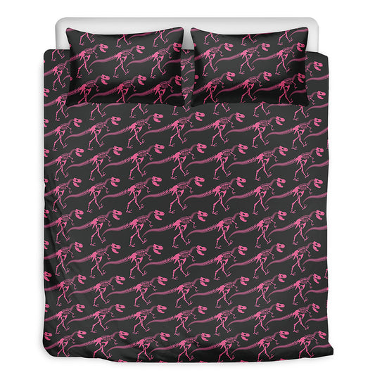 Pink Tyrannosaurus Fossil Pattern Print Duvet Cover Bedding Set