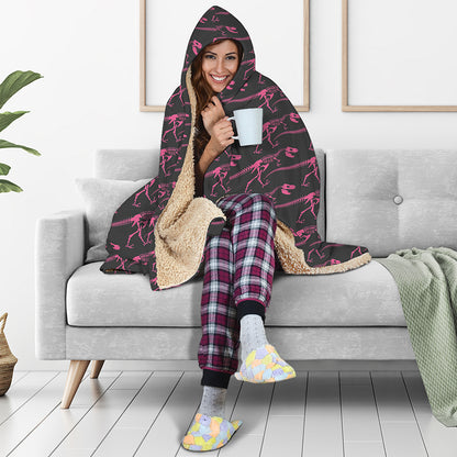 Pink Tyrannosaurus Fossil Pattern Print Hooded Blanket