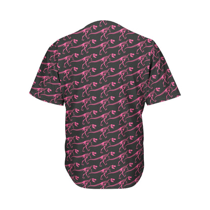 Pink Tyrannosaurus Fossil Pattern Print Men's Baseball Jersey
