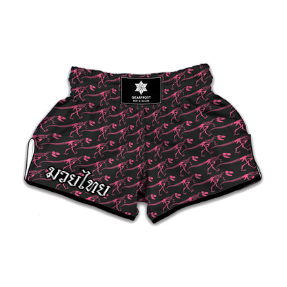 Pink Tyrannosaurus Fossil Pattern Print Muay Thai Boxing Shorts
