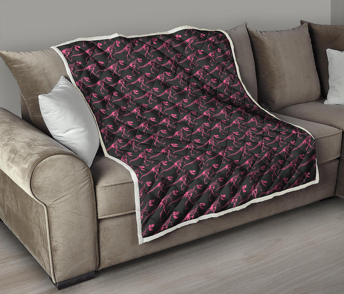Pink Tyrannosaurus Fossil Pattern Print Quilt