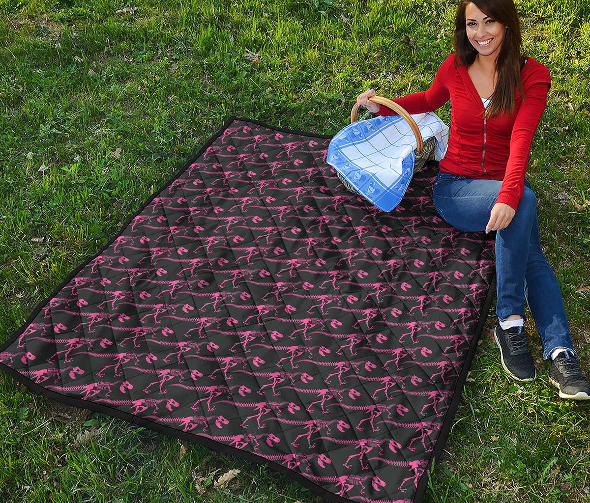 Pink Tyrannosaurus Fossil Pattern Print Quilt