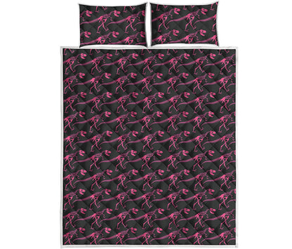 Pink Tyrannosaurus Fossil Pattern Print Quilt Bed Set
